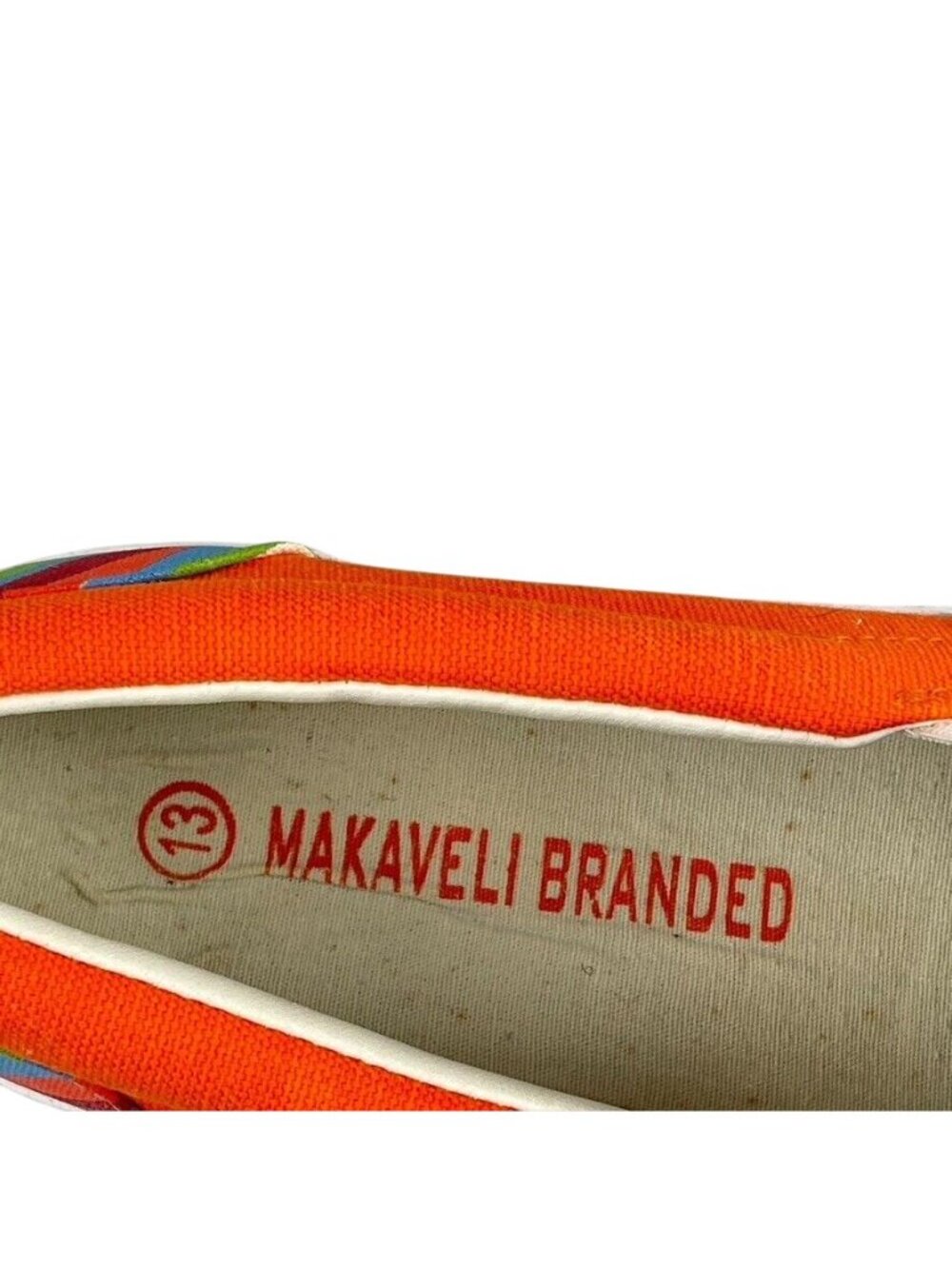 Vintage Makaveli Branded Mens Orange Multicolor Striped Slip-On Sneakers Size 13 - Picture 5 of 13